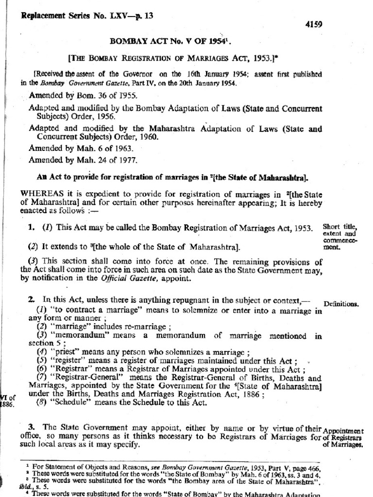 Bombay Marriage Act 1954 Marriage Wife