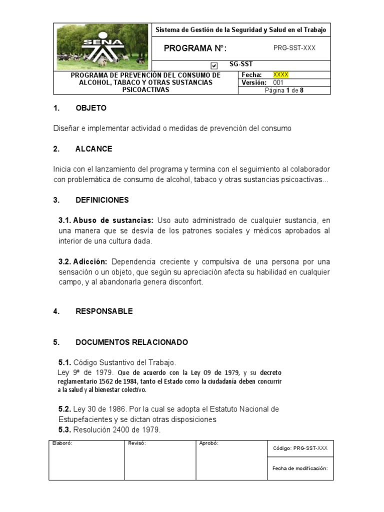 Programa De Prevencion De Consumo De Spa Pdf Ciencias De La Salud