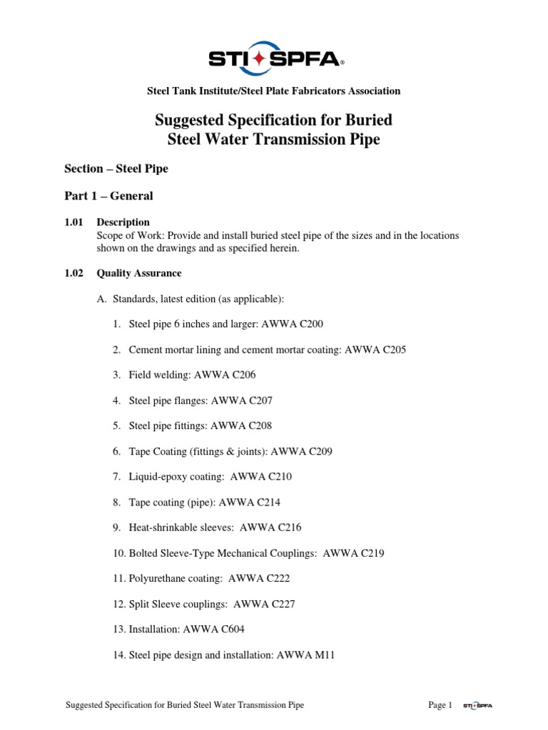 Suggested Specification For Buried Steel Water Transmission Pipe FINAL PDF Pipe (Fluid