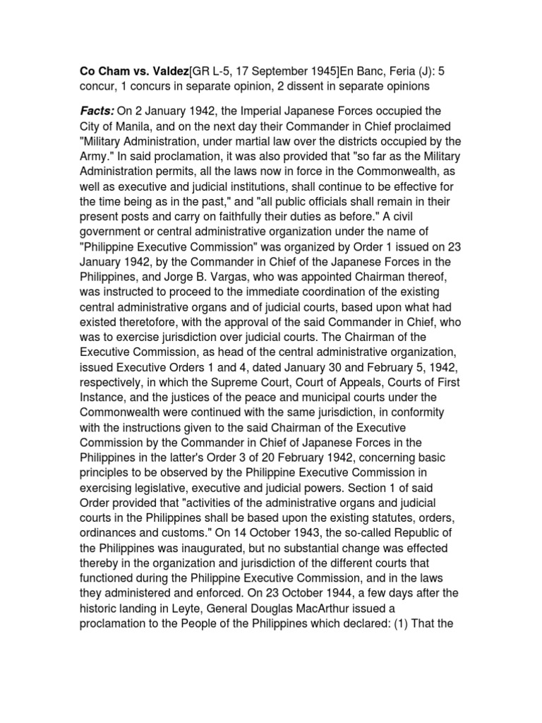 Facts: On 2 January 1942, The Imperial Japanese Forces Occupied The ...