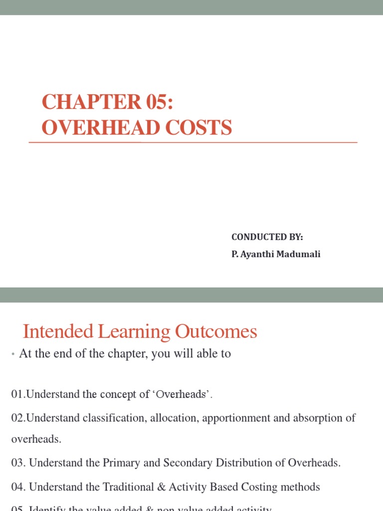 Chapter 5 Overhead Costs PDF Cost Business Economics
