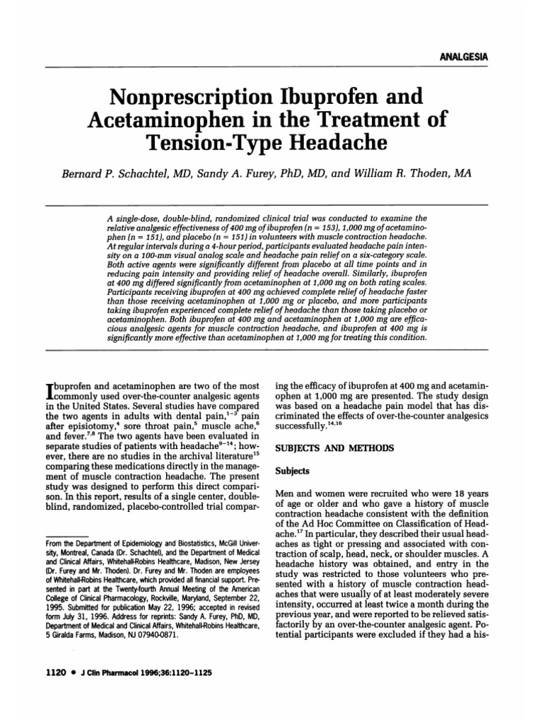 Nonprescription Ibuprofen and Acetaminophen in The Treatment of Tension