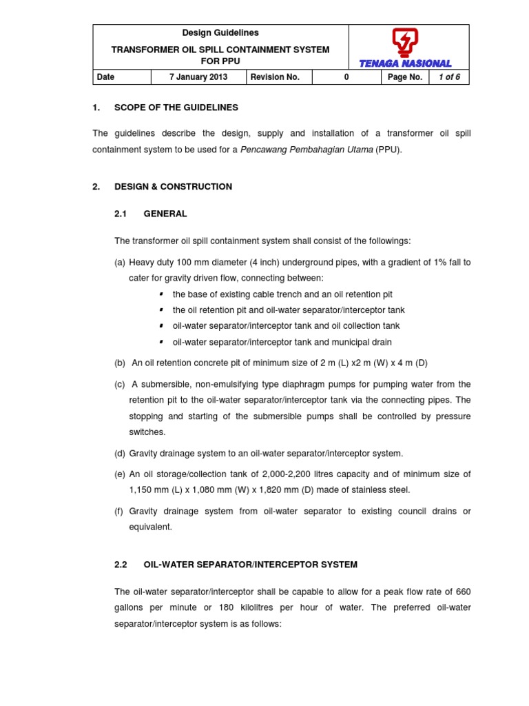 TNBDesign Guidelines PPU Oil Spill Containment System PDF Chemical Engineering