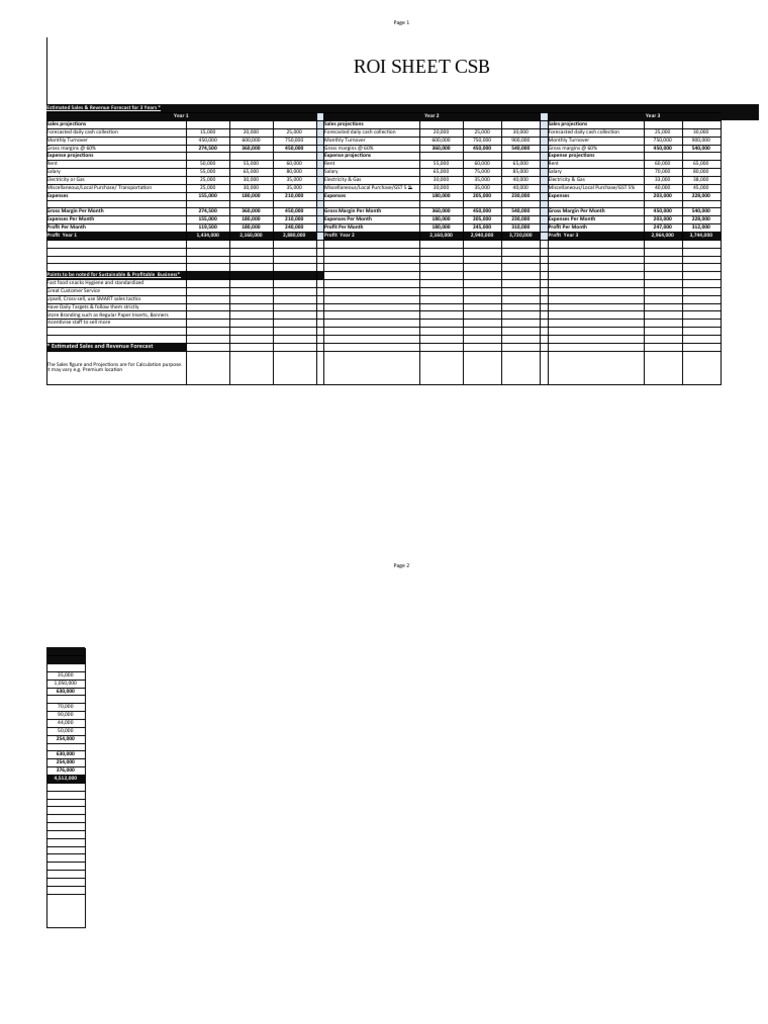 Roi Sheet | PDF | Gross Margin | Revenue