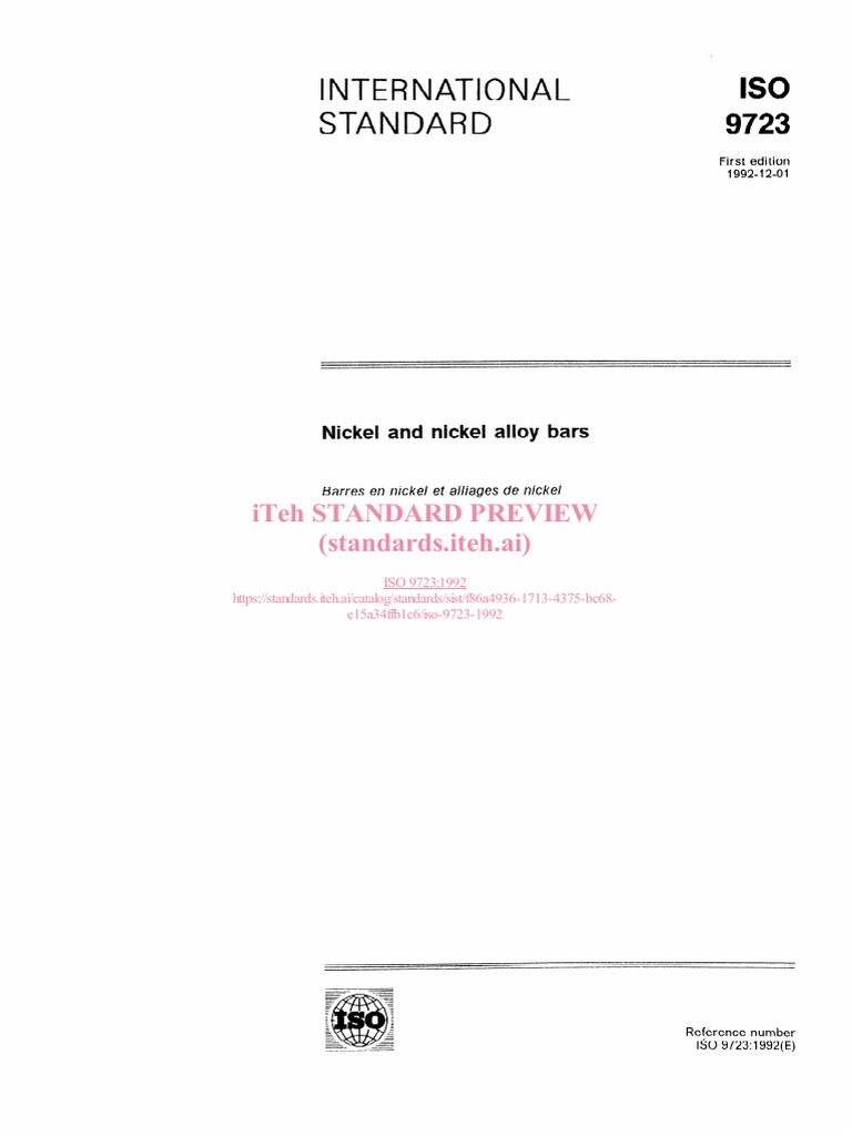 ISO 9723: Nickel Alloy Bar Standards | PDF | International Organization ...
