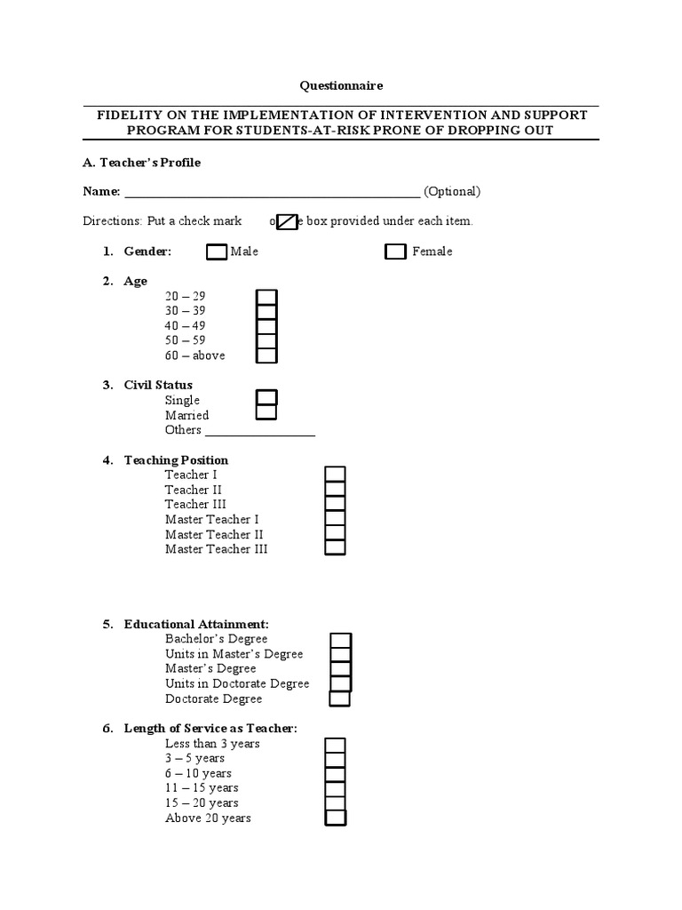 Student Support Program Fidelity Survey | PDF | Educational Assessment ...