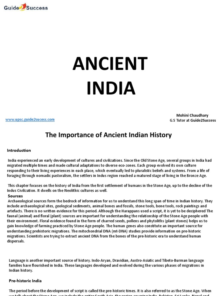 Ancient Indian History Overview | PDF | Paleolithic | Stone Age