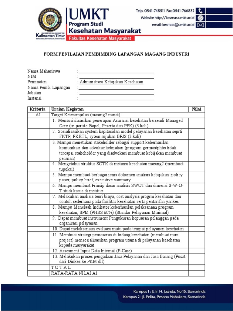 Form Penilaian Magang Edit | PDF