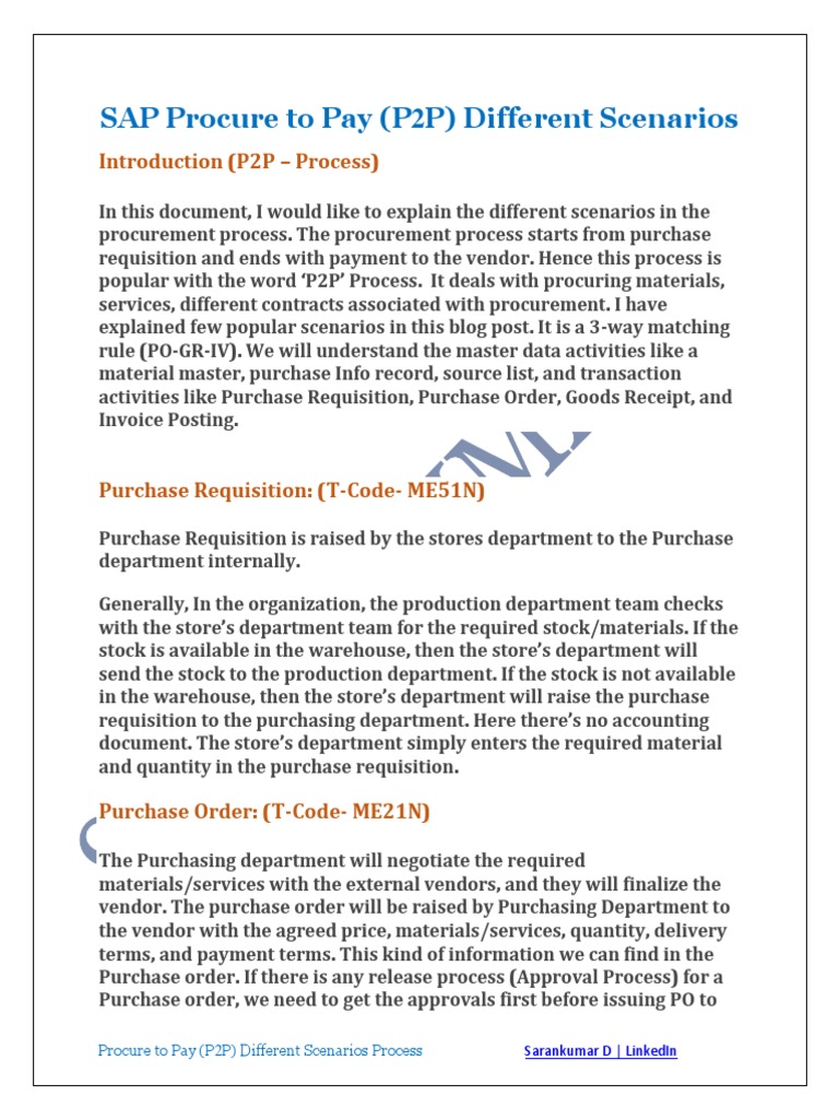 SAP P2P Process Scenarios Explained | PDF | Receipt | Invoice