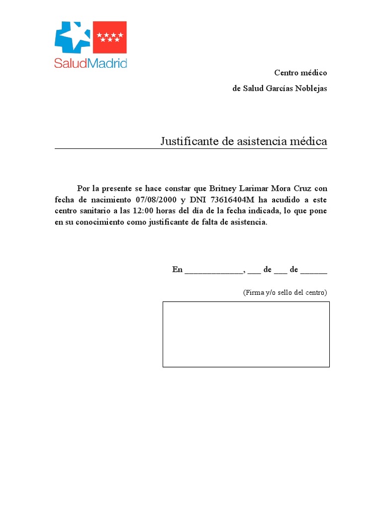 Justificante de Asistencia Médica Madrid | PDF
