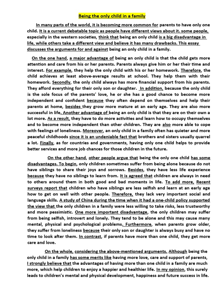 Pros and Cons of Being an Only Child | PDF | Loneliness | Psychological ...