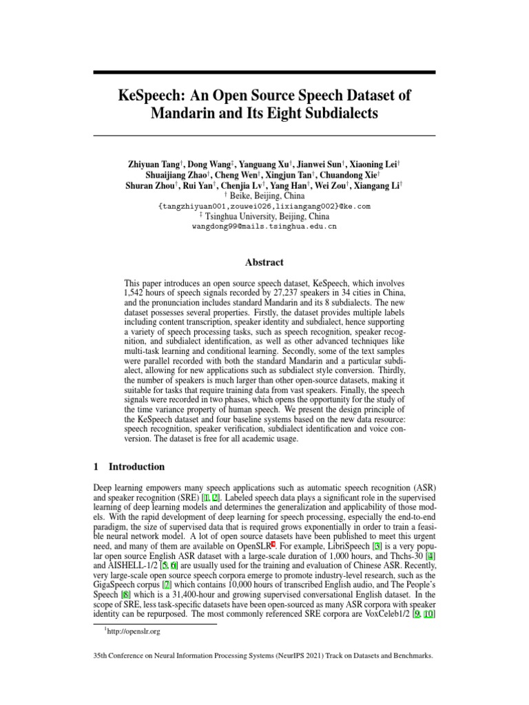 Kespeech An Open Source Speech | PDF | Mandarin Chinese | Speech ...