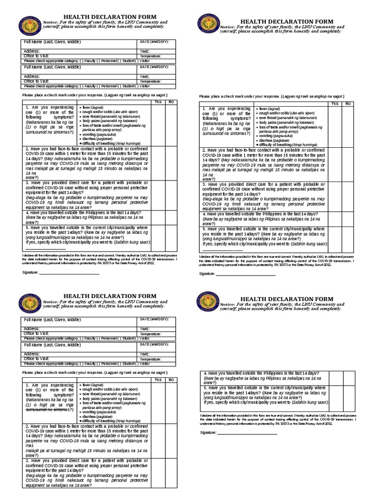 Health declaration form pdf