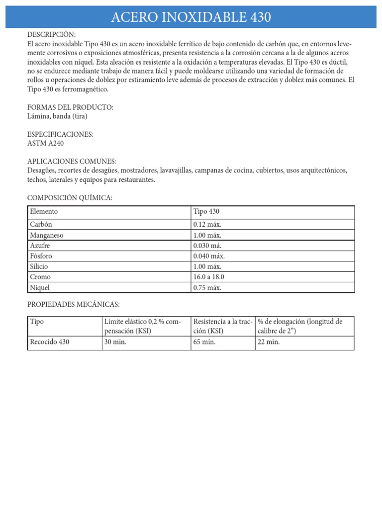 Acero Inoxidable 430 | PDF | Acero inoxidable | Acero