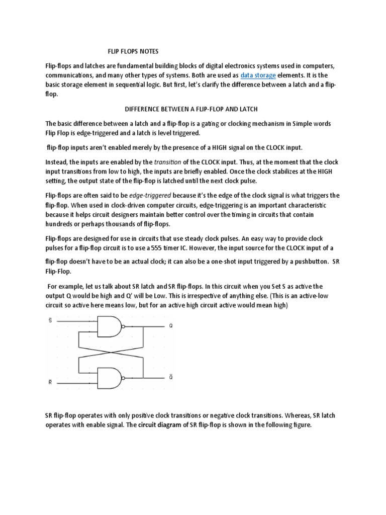 Flip Flops Notes PDF Computer Engineering Electronics