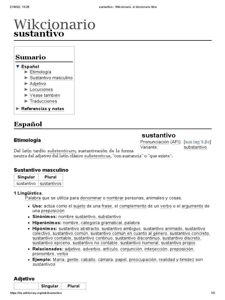 Sustantivo - Wikcionario, El Diccionario Libre | PDF | Sustantivo ...