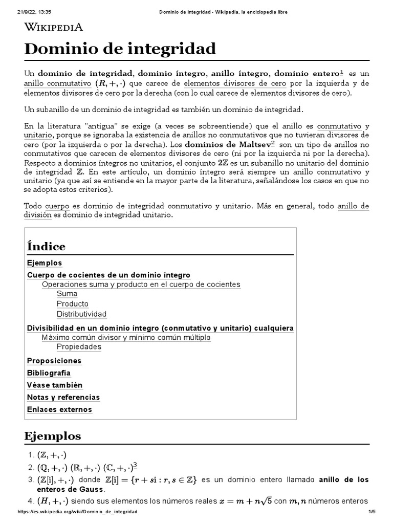 Dominio de Integridad - Wikipedia, La Enciclopedia Libre | PDF | Anillo ...
