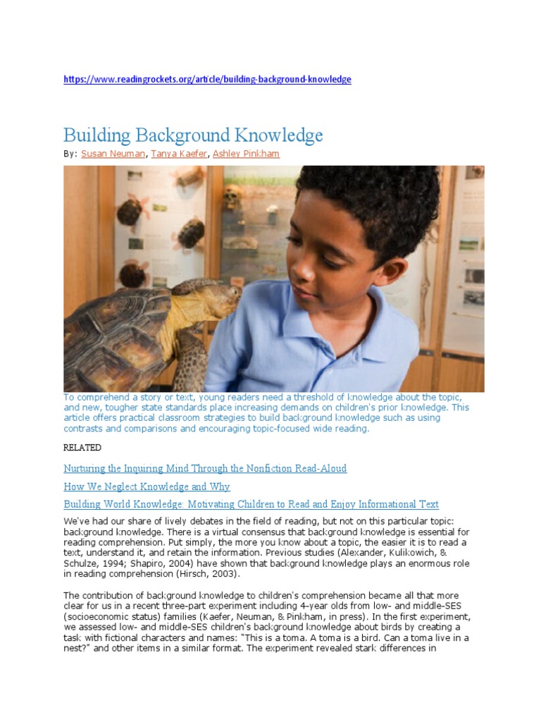Reading Rockets 2014 Building Background Knowledge PDF Reading
