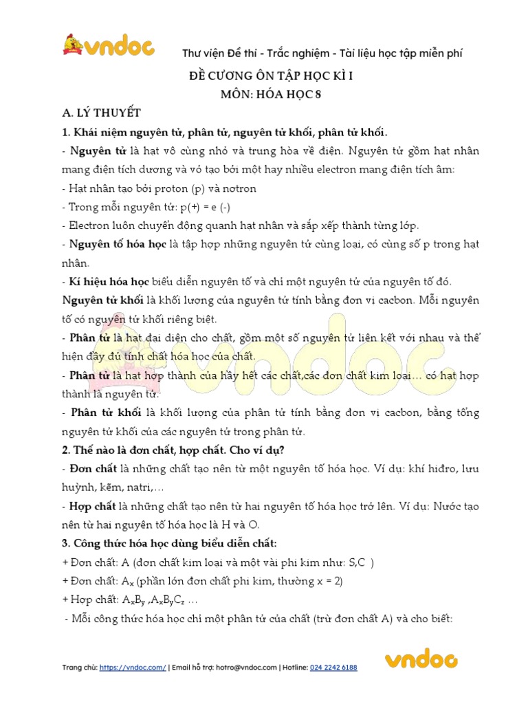 De Cuong On Tap Hoc Ki 1 Mon Hoa Hoc 8 | PDF
