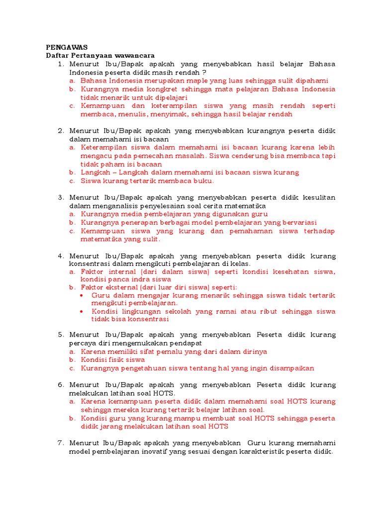 Daftar Pertanyaan Wawancara | PDF