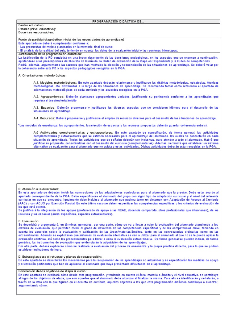 Plantilla Programación Didáctica LOMLOE | PDF | Evaluación | Plan de ...