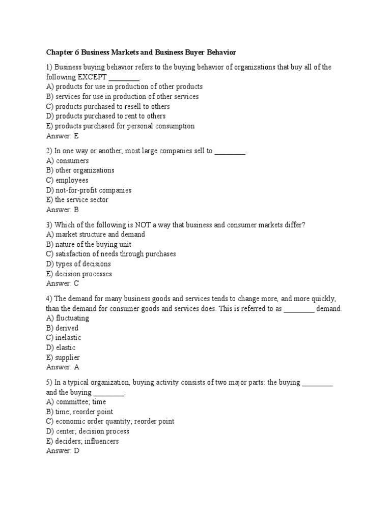 Chapter 6 Business Markets And Business Buyer Behavior Pdf