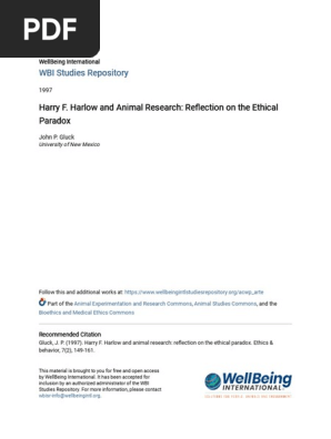 Gluck (1997) Harry F Harlow and Animal Research