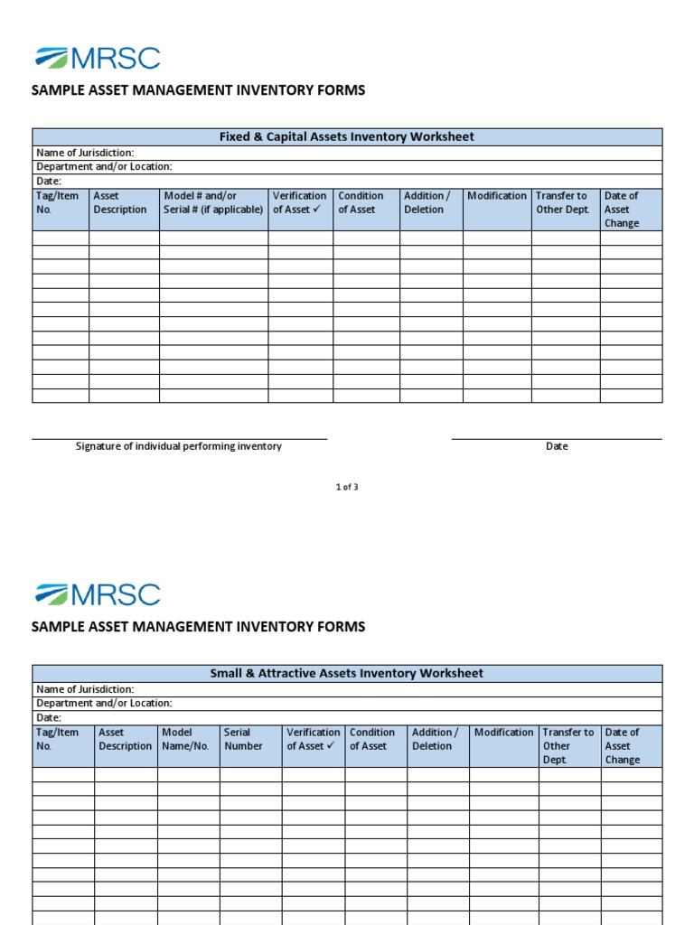 Sample Asset Management Inventory Forms | PDF