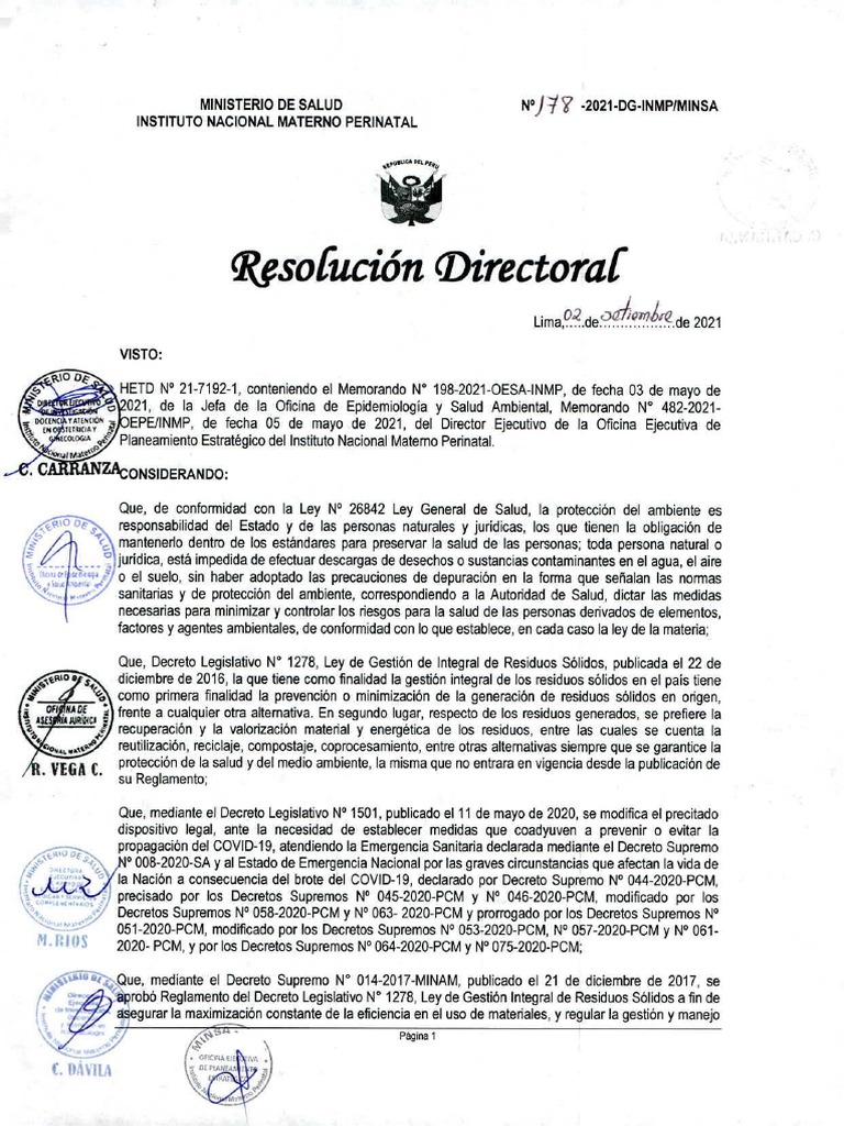 RD - N°178 2021 DG Inmp Minsa | PDF | Residuos | Reciclaje