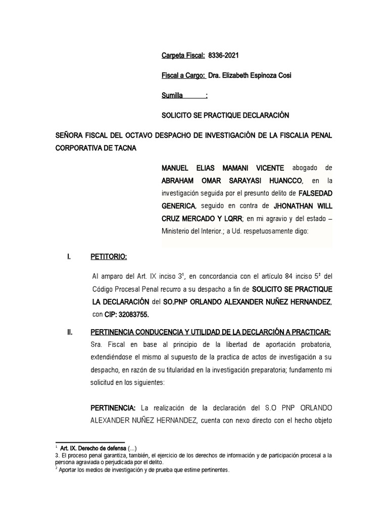 Solicito Se Practique Declaración | PDF | Justicia penal | Crimen y ...