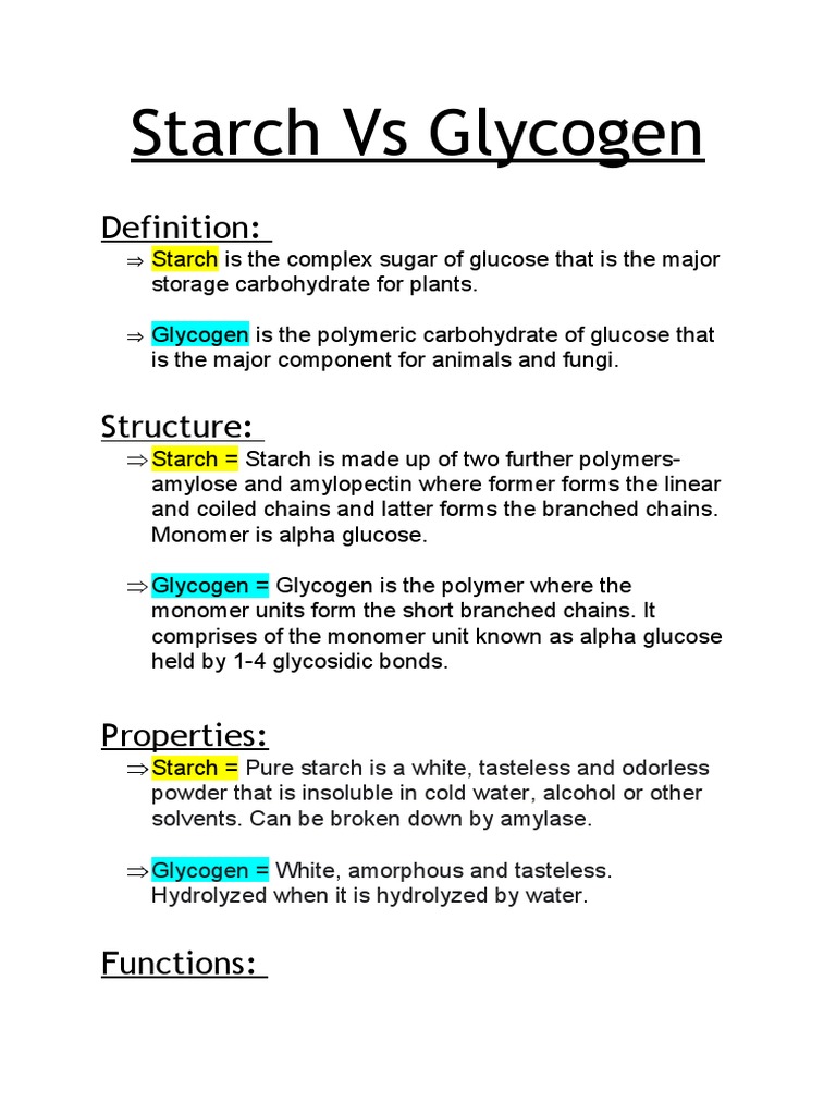 Starch Vs Glycogen Pdf