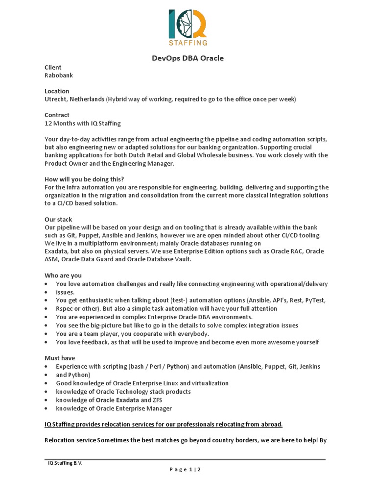 Rabobank devops dba oracle pdf databases software
