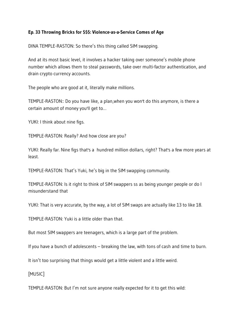 TRANSCRIPT Ep. 33 Throwing Bricks For ViolenceAsAService Comes of Age PDF