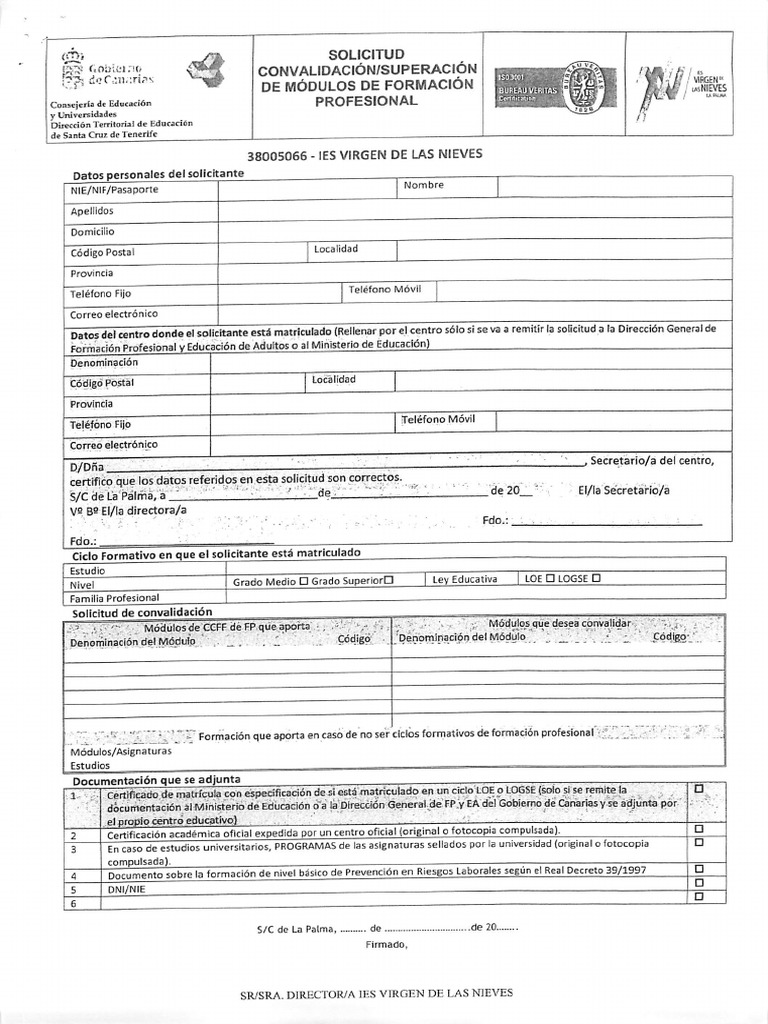 Impreso Solicitud Convalidaciones | PDF