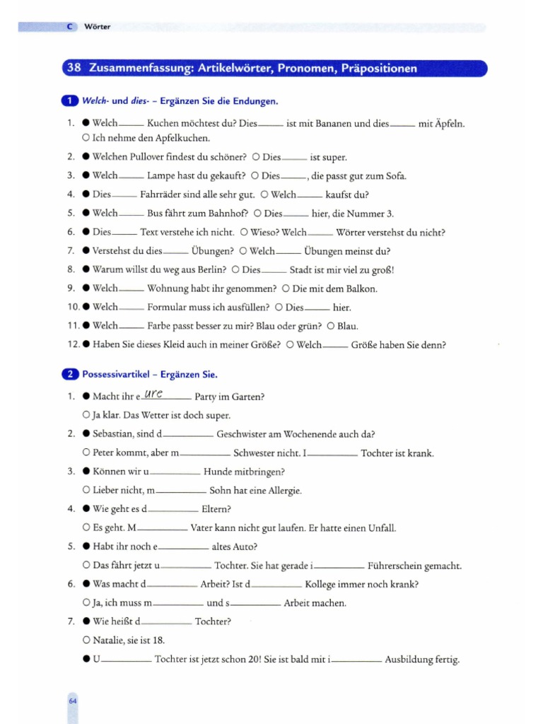 21.artikel Pronomen Prápositionen Uebungen | PDF