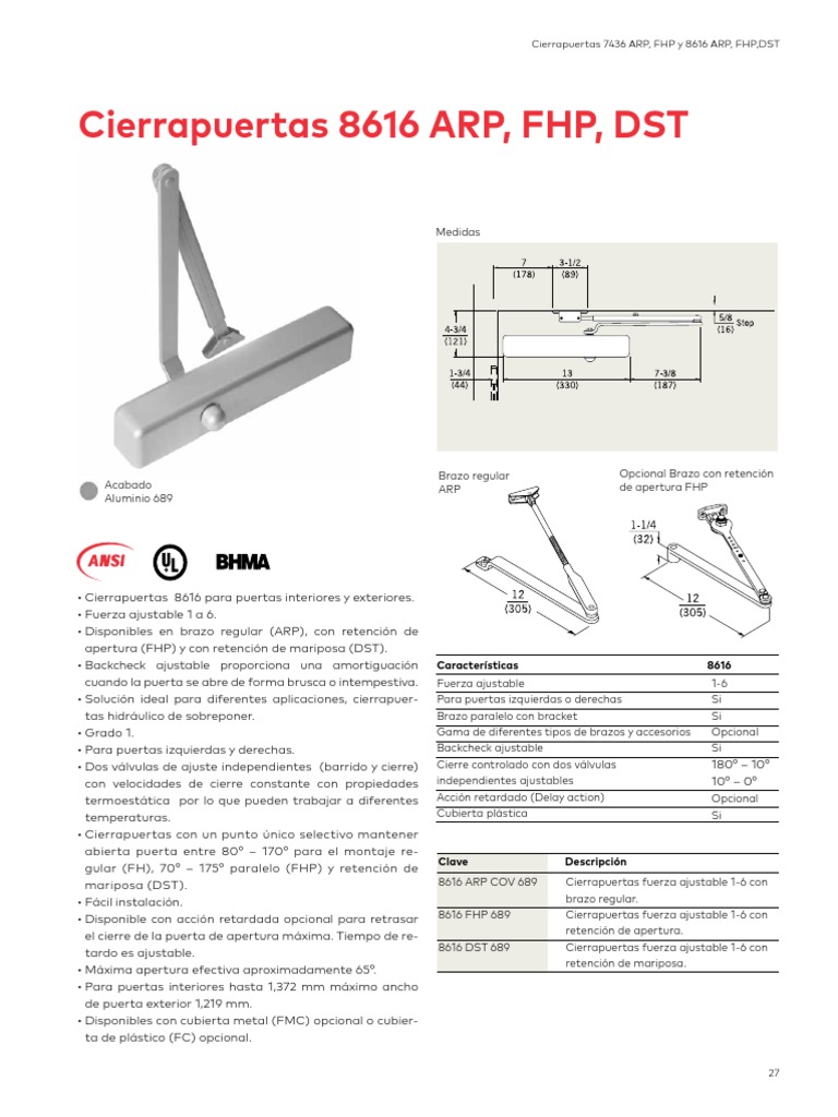 Cierrapuerta DORMA 8616 ARP Aluminio PDF Vehículos Vehículo de motor