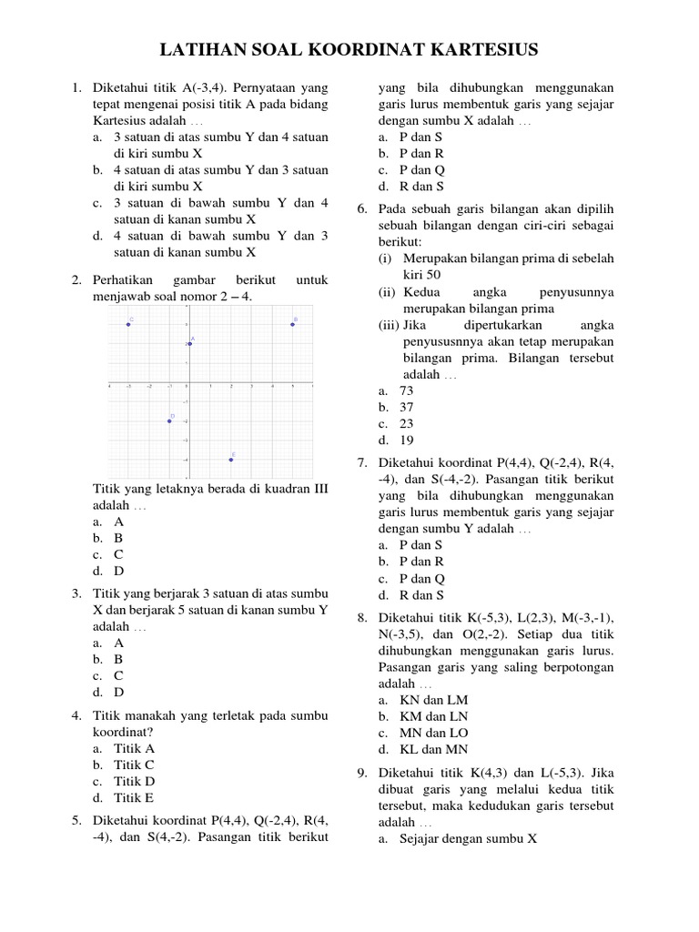 Latihan Soal Koordinat Kartesius Pdf