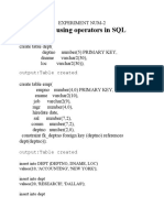 SQL Operators Experiment