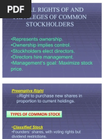 Legal Rights of and Privileges of Common Stockholders