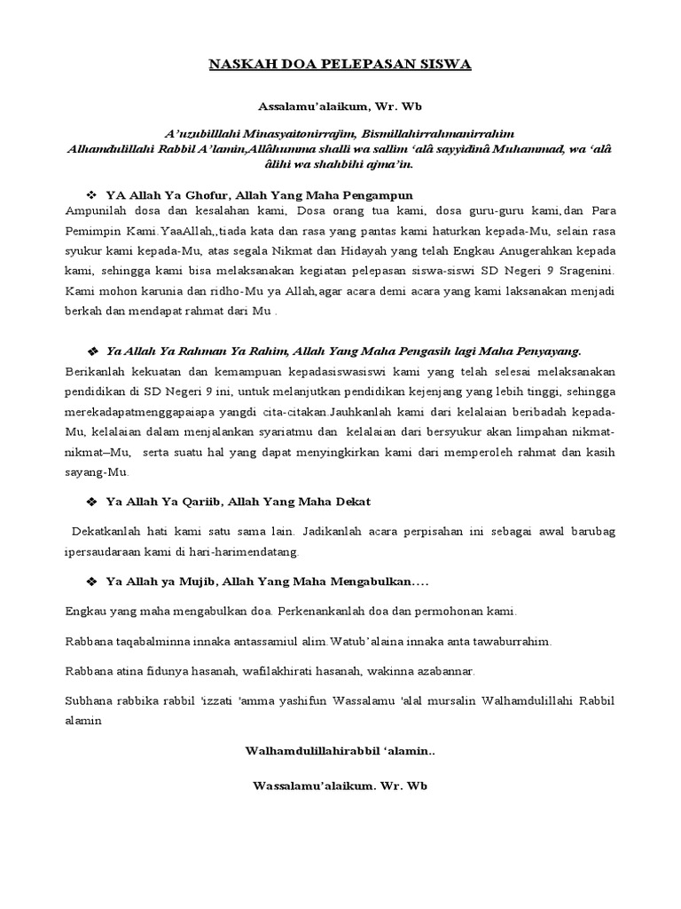 Naskah Doa Pelepasan Siswa 2021 Pdf