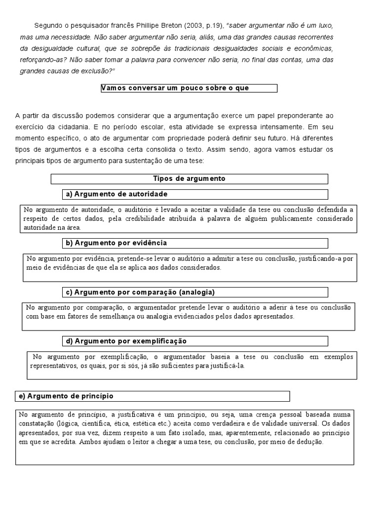 9 Ano Atividade 01 de PT Tipos de Argumentos | PDF | Argumento ...