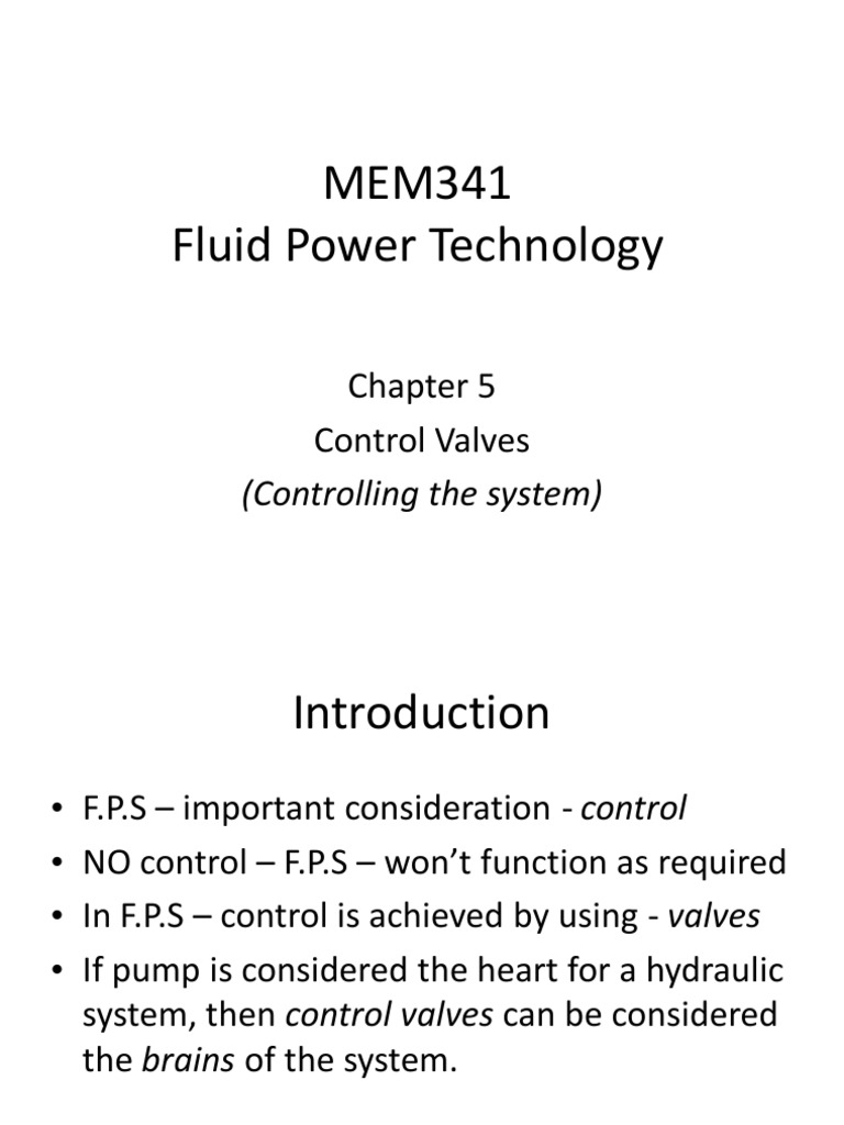 MEM341 Fluid Power Technology PDF Valve Machines