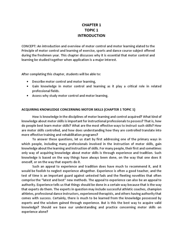CHAPTER 1 TOPIC 1 Acquiring Knowledge Concerning Motor Skills | PDF ...