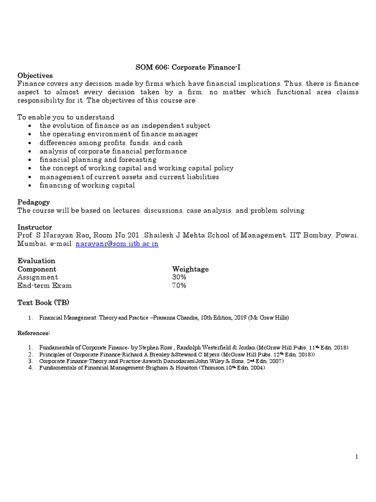 Corporate Finance Course Overview | PDF | Working Capital | Economies