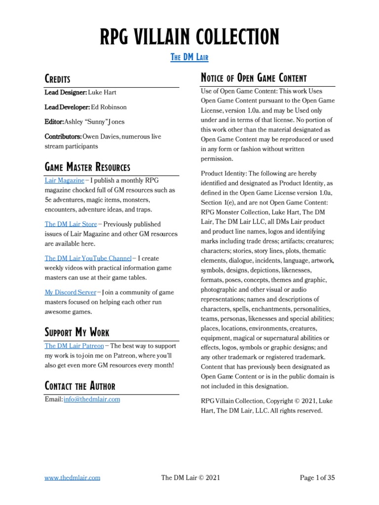 RPG Villain Collection Guide | PDF | Role Playing Games