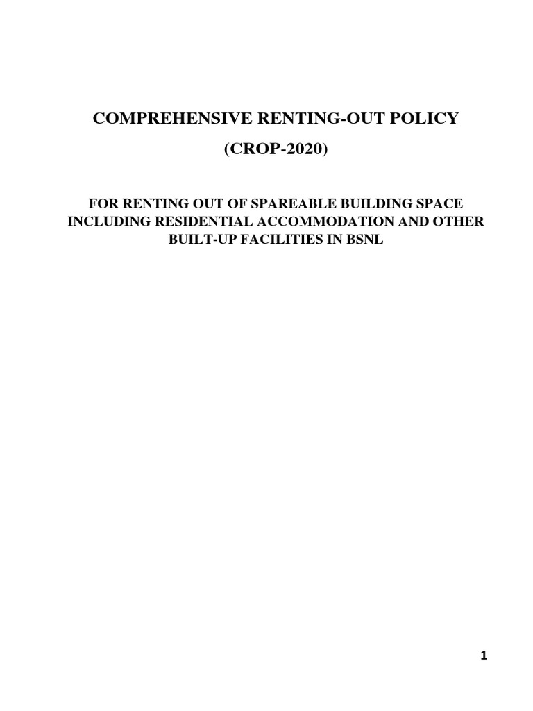 BSNL Comprehensive Renting Policy 2020 | PDF | Lease | Leasehold Estate