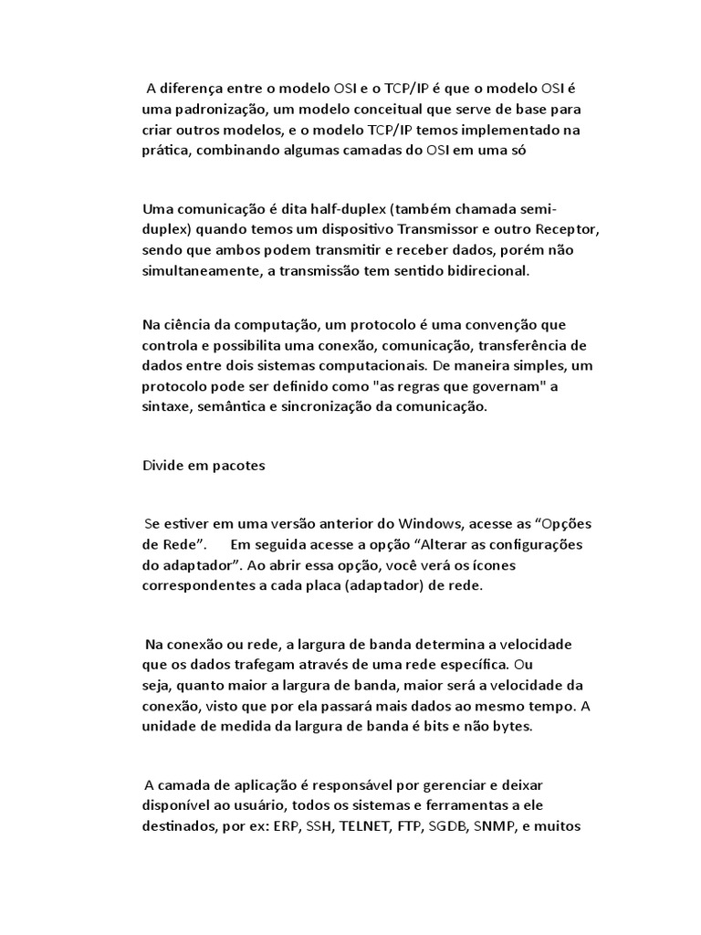Diferenças entre Modelos OSI e TCP/IP | PDF | Rede de computadores ...