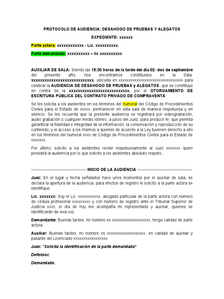 Audiencia de Desahogo de Pruebas y Alegatos | PDF | Justicia | Crimen y ...