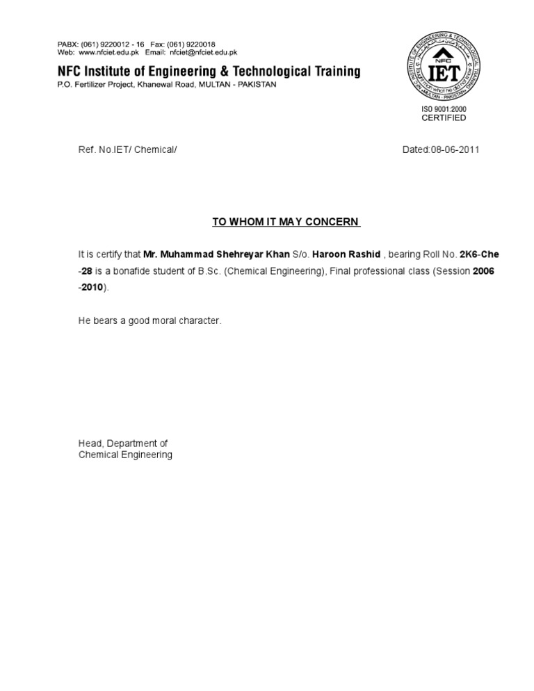 Student Certification Letter | PDF