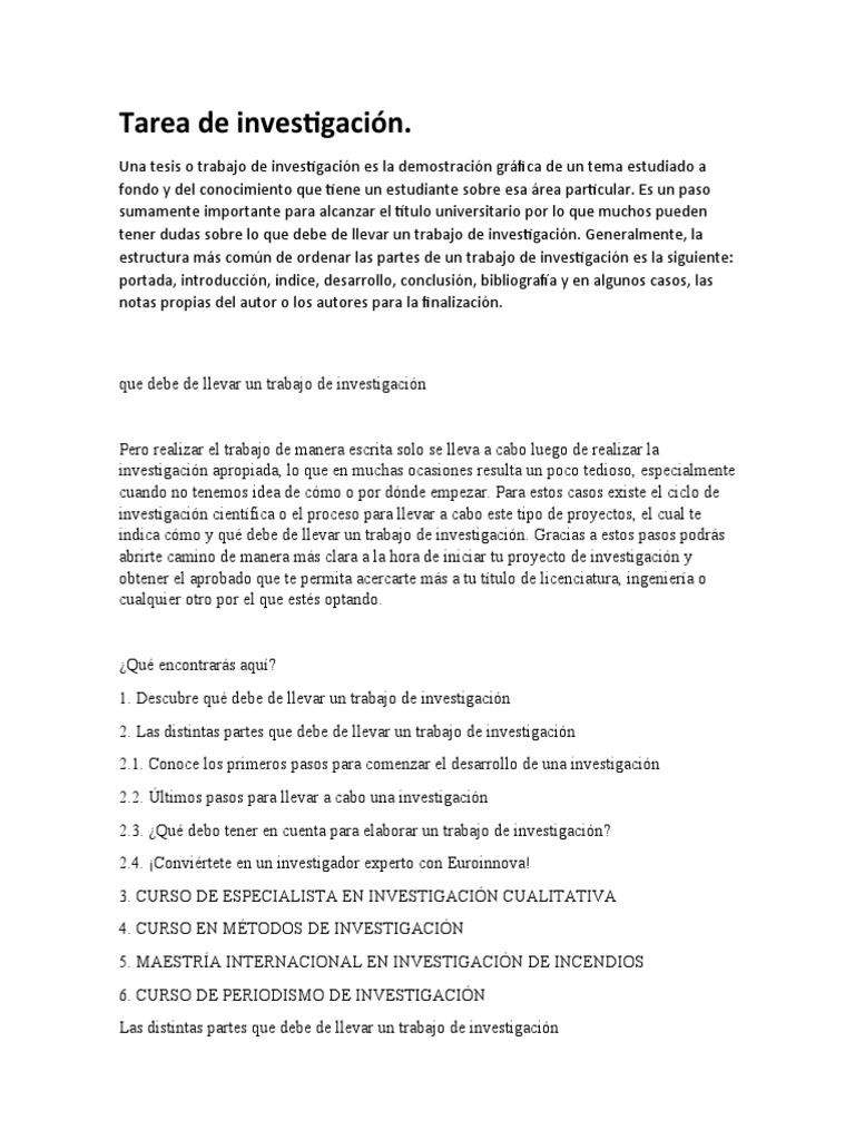 Estructura de un Trabajo de Investigación | PDF | Ensayos | Bibliografía